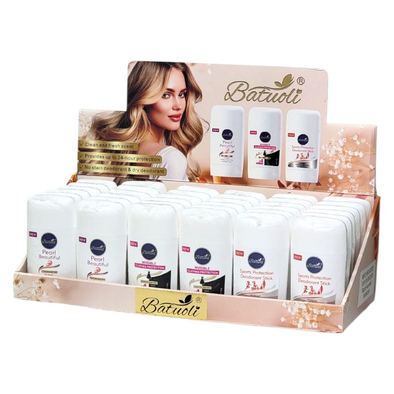 DESODORANTE PARA MUJERES ANTITRANSPIRANTE EN BARRA 50G, DUPE DE NIVEA, OFRECE 24H DE PROTECCION, APLICACION SUAVE, FRESCA Y NO PEGAJOSA EN LA PIEL, COMBATE EL MAL OLOR Y EL SUDOR SIN ALCOHOL NI ALUMINIO BATUOLI