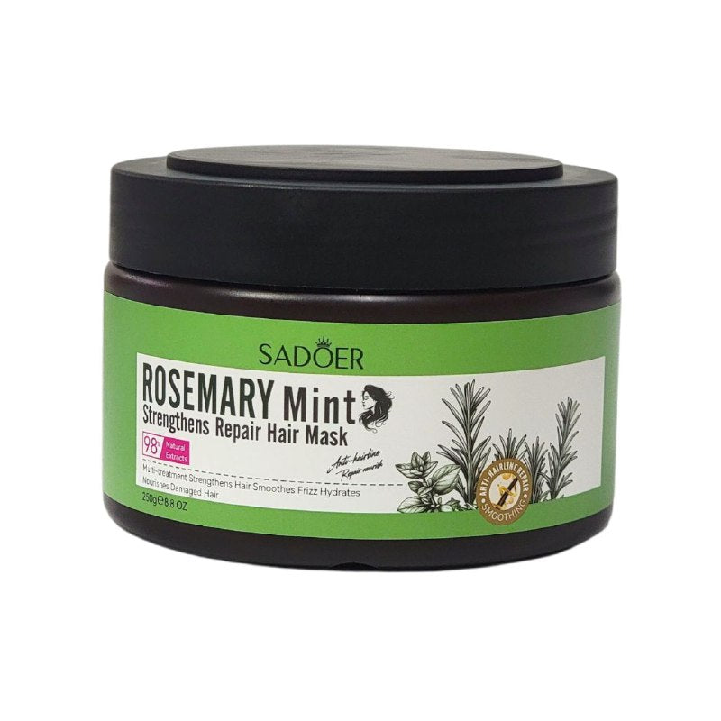 MASCARILLA PARA EL CABELLO ANTICAIDA Y REPARADORA CON EXTRACTO DE ROMERO Y MENTA SADOER 250G