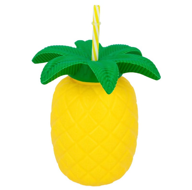 VASO EN FORMA DE PIÑA DE PLASTICO CON PAJILLA PARA BEBIDAS FRIAS O COCTELES
