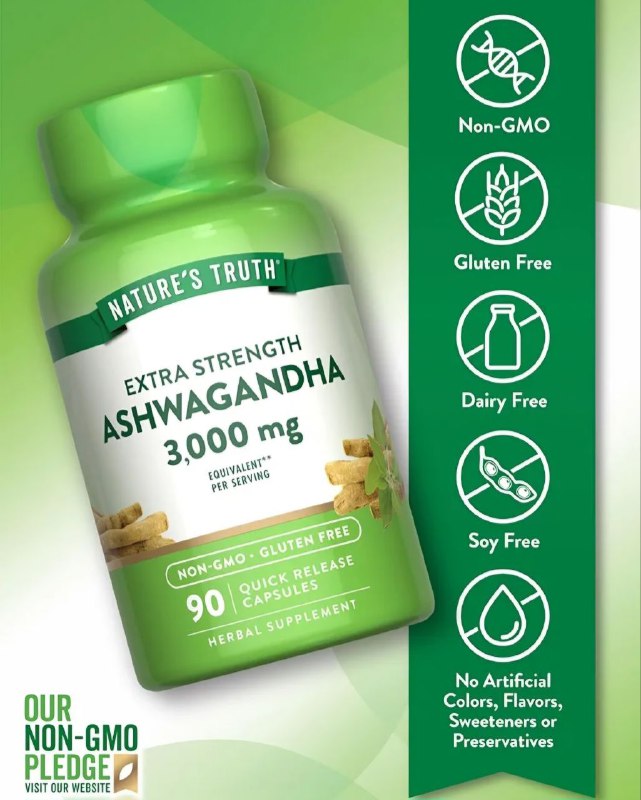 VITAMINAS EN CAPSULAS DE ASHWAGANDHA 300MG, SIN GLUTEN Y OMG, DAN FUERA ADICIONAL, LIBERACION RAPIDA, SUPLEMENTO ALIMENTARIO NATURE S TRUTH 90UND