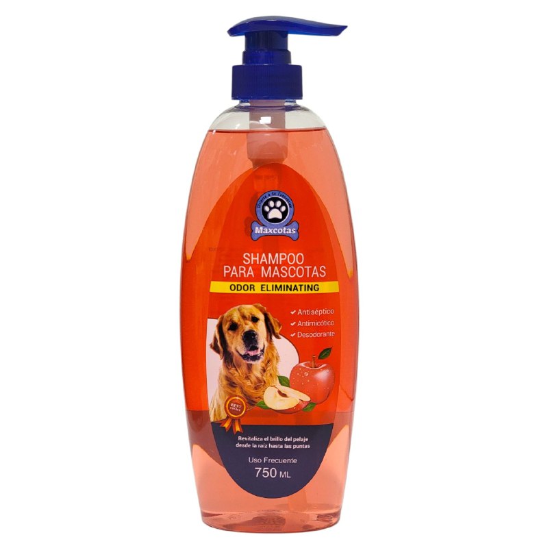 SHAMPOO PARA PERROS, MASCOTAS ELIMINADOR DE OLORES, ANTISEPTICO, ANTIMICOTICO, DESODORANTE QUE REVITALIZA EL PELAJE DE LAS MASCOTAS CON ACEITE VEGETAL MAXCOTAS 750ML