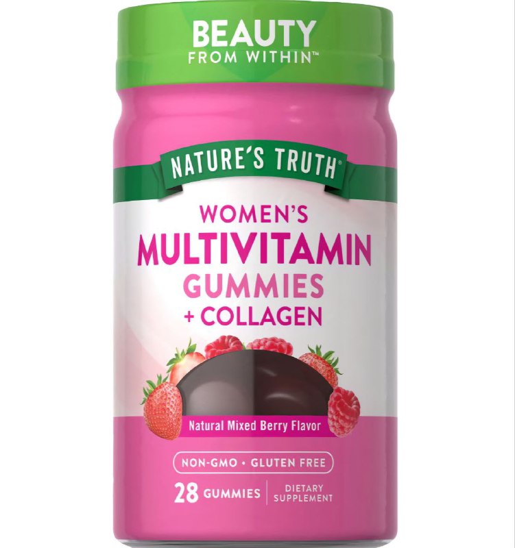 VITAMINAS EN GOMITAS MULTIVITAMINICAS PARA MUJERES CON COLAGENO, SABOR A BAYAS MIXTAS SIN GLUTEN NATURE S TRUTH 28UND