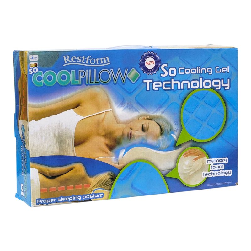 COJIN ALMOHADA MEMORY FOAM CON TECNOLOGIA DE GEL REFRIGERANTE, ESPUMA VISCOELASTICA, ESTILO ORTOPEDICA, EVITA MALAS POSTURAS DE CUELLO Y ESPALDA RESTFORM 50X30X9/6CM