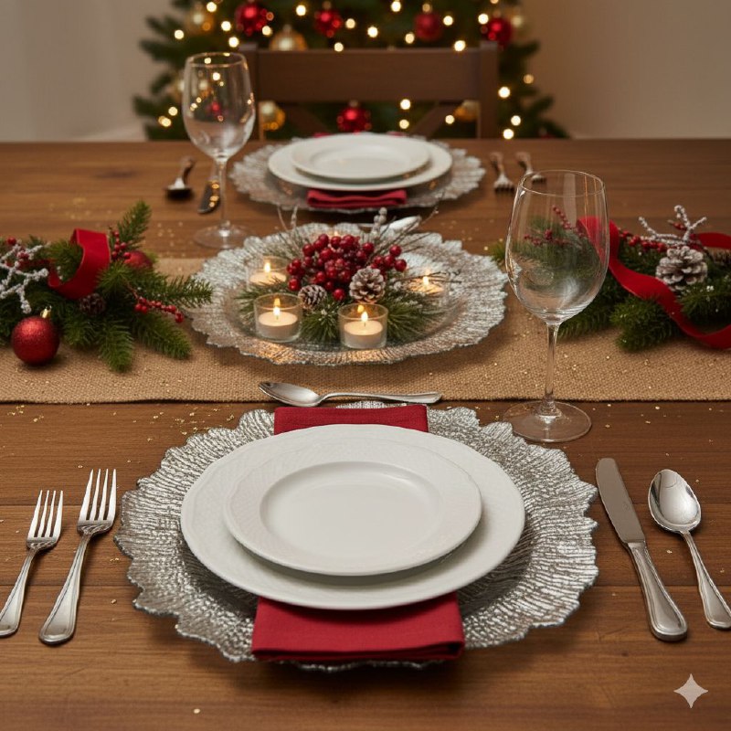 PLATO DE CARGA DECORATIVO NAVIDEÑO PLATEADO DE PLASTICO 32X32CM