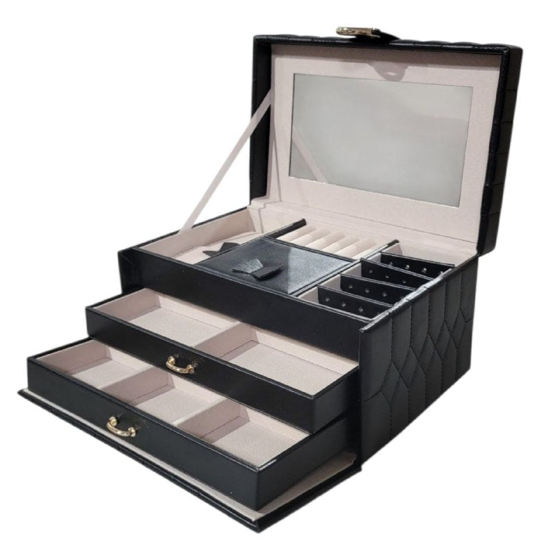 ORGANIZADOR JOYERO ELEGANTE, MAXIMINA EL ESPACIO Y MANTIENE TUS JOYAS ORDENADAS COLOR NEGRO 22CMX12CM