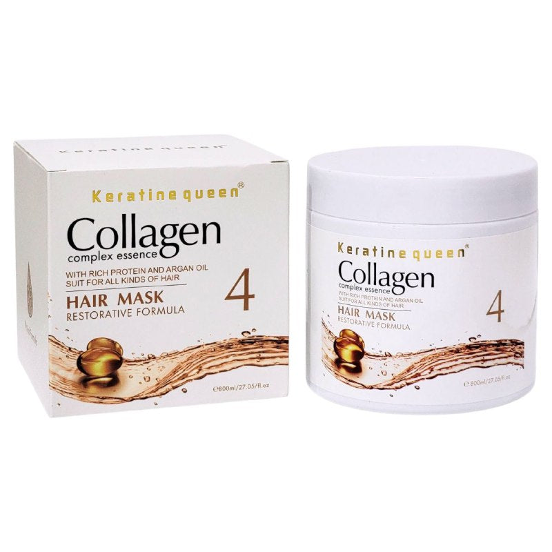 MASCARA PARA EL CABELLO 800 ML, DE PROTEINAS, ACEITE DE ARGAN Y COLAGENO HIDRATANTE 800ML, FORMULADA PARA REPARAR Y ACONDICIONAR PROFUNDAMENTE TODO TIPO DE CABELLO, DEJANDOLO SUAVE Y BRILLOSO KERATINE QUEEN