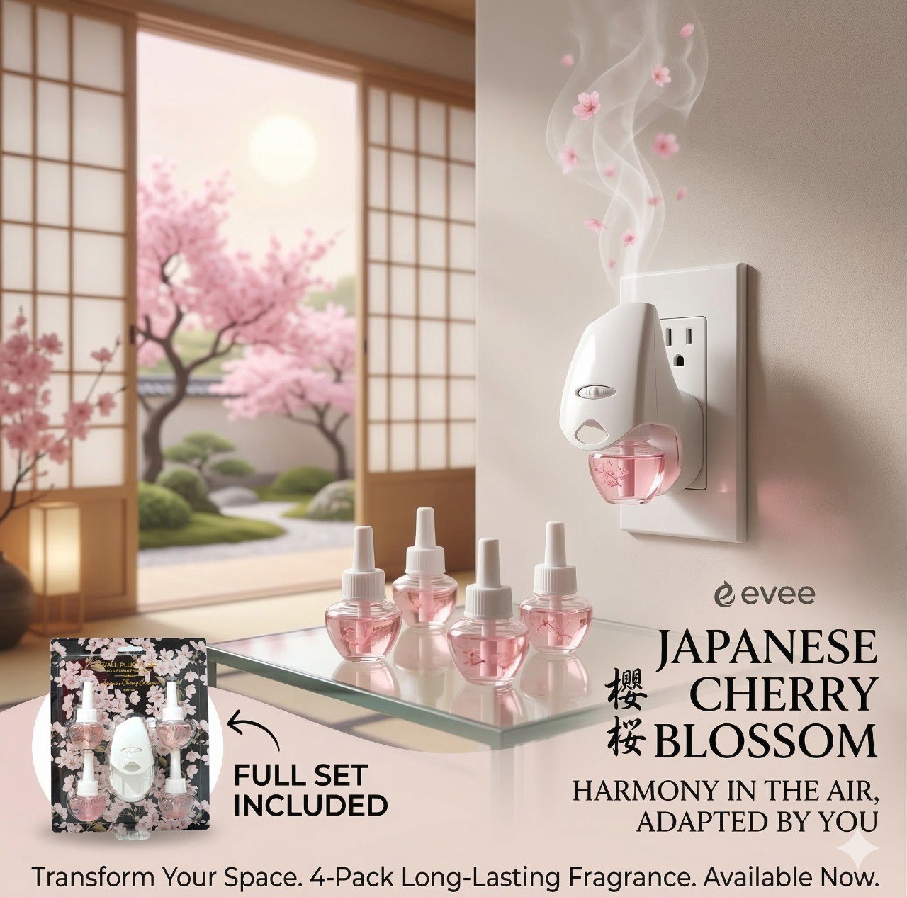 AROMATIZANTE DE PARED ENCHUFABLE AROMA A FLOR DE CEREZO 20MLX4