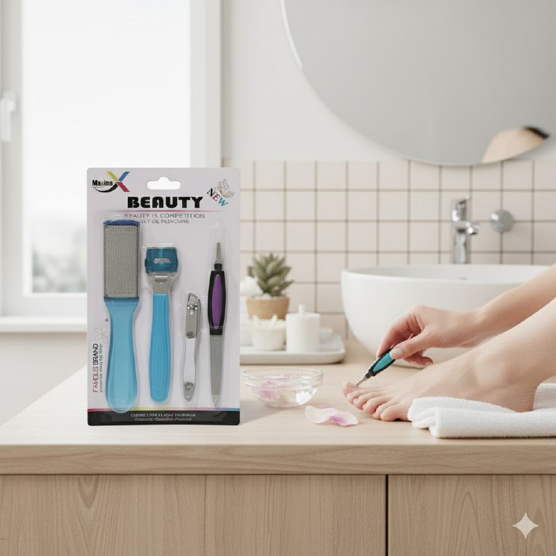 SET DE PEDICURA DE 4 PIEZAS ELIMINAN CALLOS, ALISAN LA PIEL Y MANTIENE TUS UÑAS IMPECABLES MAIXING BEAUTY 2 COLORES