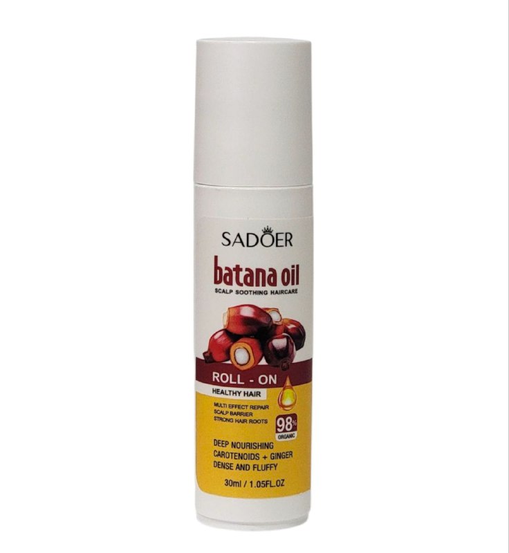 ACEITE PARA EL CABELLO EN ROLL-ON DE BATANA, REPARA LA BARRERA Y REGULA EL CUERO CABELLUDO DEJANDO EL CABELLO SUAVE, GRUESO Y VOLUMINOSO SADOER 30ML