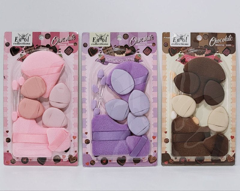 ESPONJAS PARA MAQUILLAJE EN SET DE 6UND, 6 ESPONJAS DE MAQUILLAJE Y 3 APLICADORES DE SOMBRAS ENGOL COLLECTIONS CHOCLATE MAKEUP TOOLS