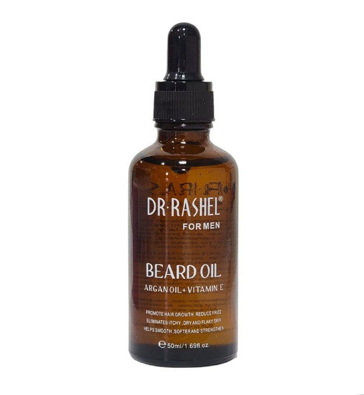 ACEITE PARA BARBA DE ARGAN, VITAMINA E, AGUACATE Y JOJOBA, ACEITE LIGERO E HIDRATANTE DE USO DIARIO, PROMUEVE EL CRECIMIENTO DEL CABELLO MAS SUAVE Y TERSO DR RASHEL 50ML