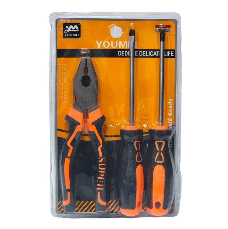 HERRAMIENTAS EN SET DE 3 PIEZAS PARA REPARACIONES RAPIDAS DE LA CASA TENAZA Y 2 DESTORNILLADORES YOUMEI