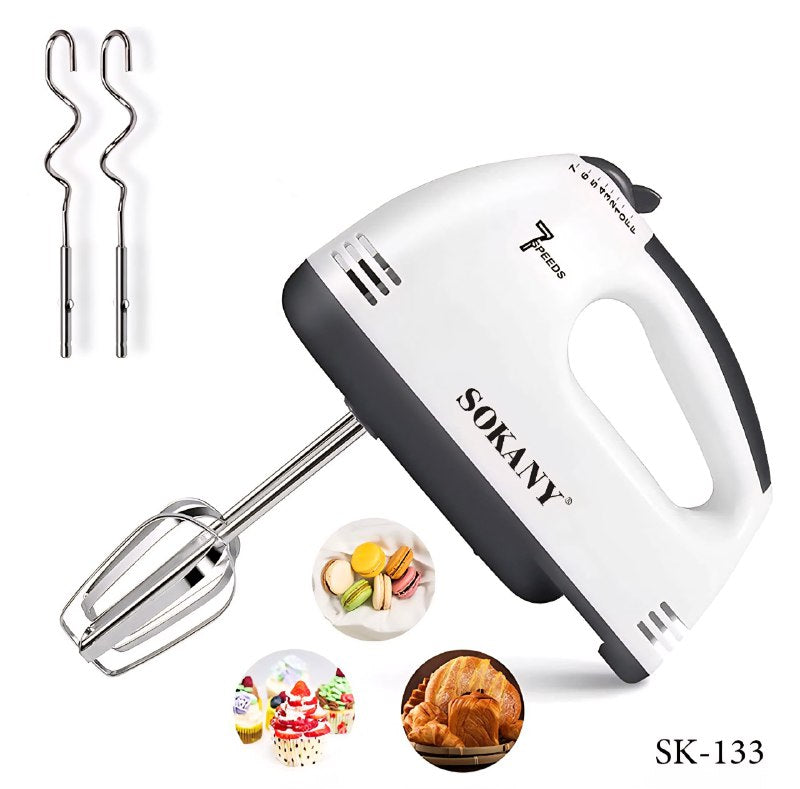MAQUINA BATIDORA DE MANO DE 7 VELOCIDADES SUAVES, POTENCIA DE 180W, MEZCLA RAPIDA SOKANY SK-133