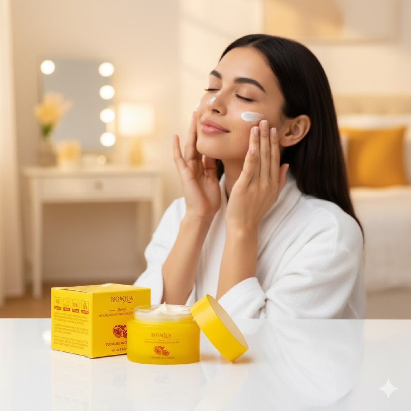 CREMA FACIAL DE CURCUMA HIDRATANTE Y ANTIOXIDANTE 60G, DISEÑADA PARA PIELES DELICADAS, NUTRE Y ESTABILIZA LA BARRERA CUTANERA ALIVIDANDO LA SEQUEDAD, DEJANDO LA PIEL SUAVE Y JOVEN BIOAQUA