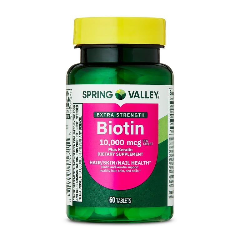 VITAMINAS EN TABLETAS DE BIOTINA PARA FUERZA EXTRA EN CABELLO, PIEL Y UÑAS SPRING VALLEY 60UND