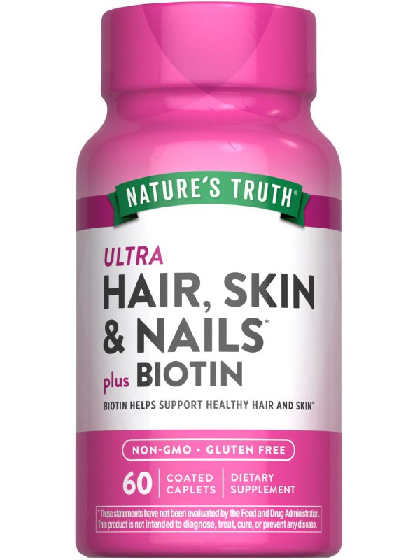 VITAMINAS EN CAPSULA PARA CABELLO, PIEL Y UÑAS CON BIOTINA Y COLAGENO SIN GLUTEN NATURE S TRUTH 60UND