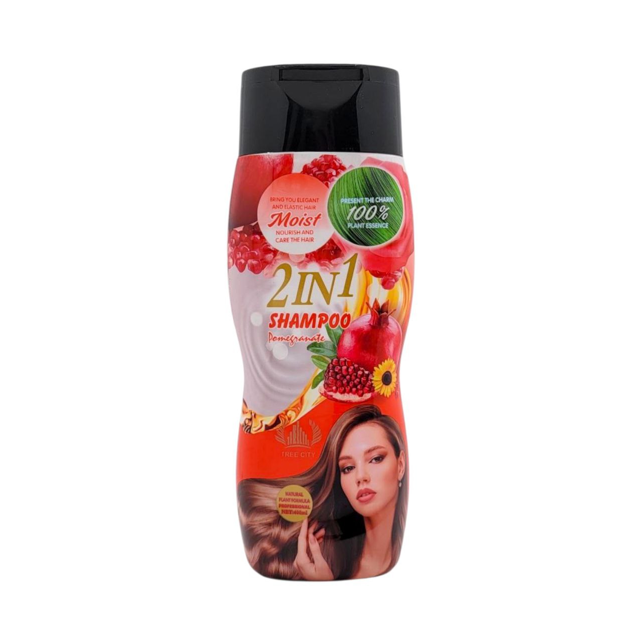 SHAMPOO 2 EN 1 CON EXTRACTO DE GRANADA LIMPIA Y SUAVIZA TREE CITY 400ML