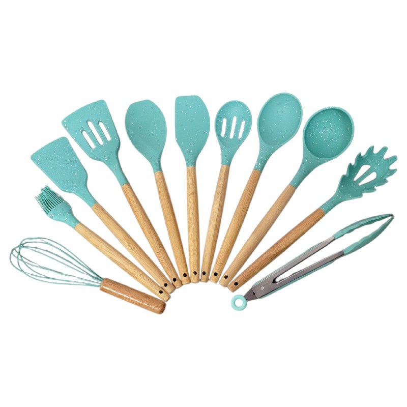 JUEGO DE UTENSILIOS DE COCINA DE SILICONA CON SOPORTE PLASTICO DE 12 PIEZAS, DISEÑADO PARA SOPORTAR TEMPERATURAS DE 30 A 130 GRADOS, SILICONA FLEXIBLE Y SUAVE, 5 COLORES KITCHEN & DINNING