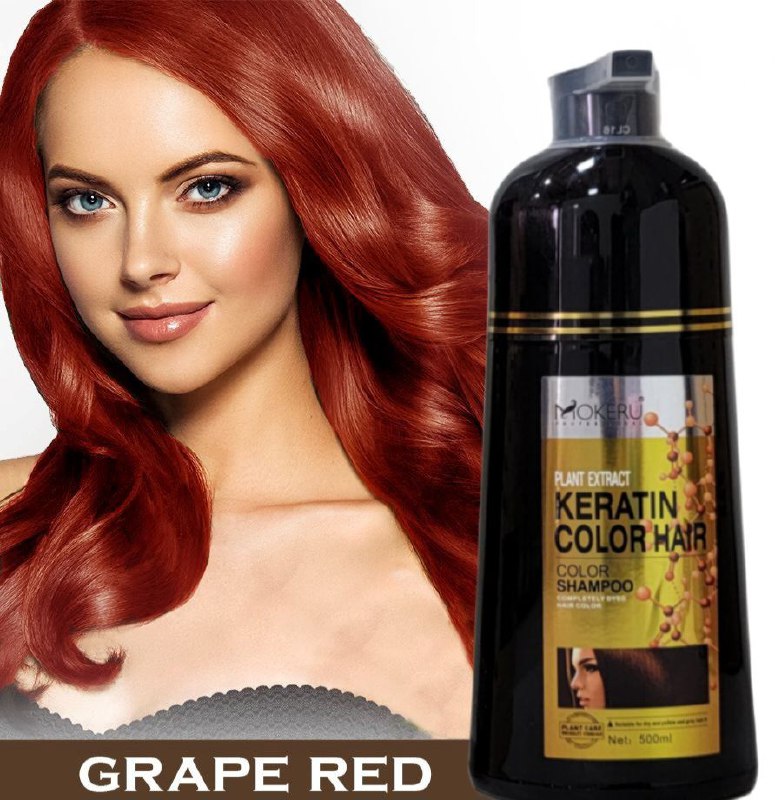 SHAMPOO TINTE COLOR GRAPE RED, DE 5 A 25 MINUTOS TIÑE, CABELLO BRILLANTE REPARADOR MOKERU PROFESSIONAL 500ML