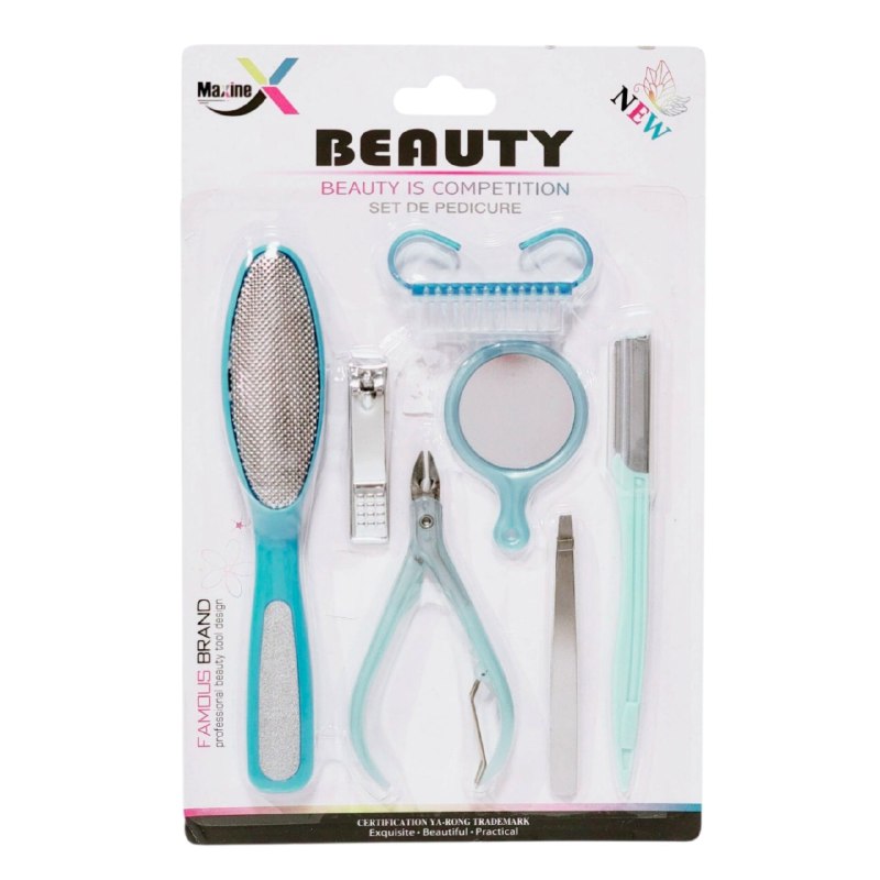 SET DE PEDICURA DE 7 PIEZAS QUE ELIMINAN CALLOS, ALISAN LA PIEL Y MANTIENEN TUS UÑAS IMPECABLES MAXINE BEAUTY, 2 COLORES