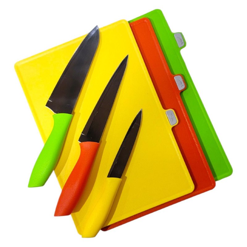 TABLAS DE PICAR EN SET 3 TABLAS, 3 CUCHILLOS 1 BASE VIOLET HOME