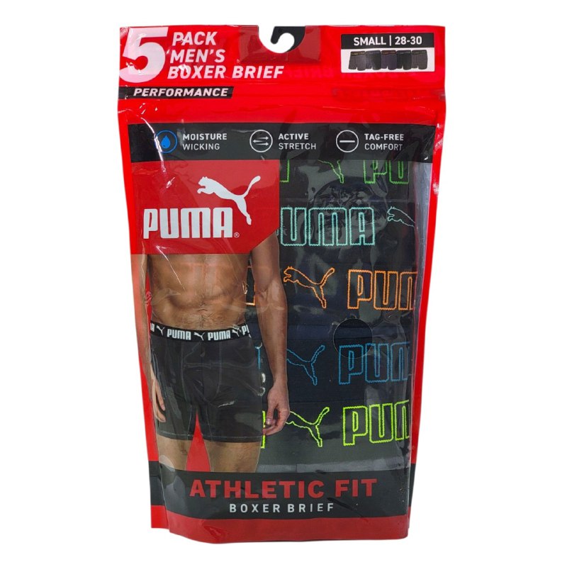 ROPA INTERIOR PARA CABALLERO PUMA ATHLETIC FIT BOXER BRIEF 5 UNIDADES TALLA SMALL 28-30 (S)