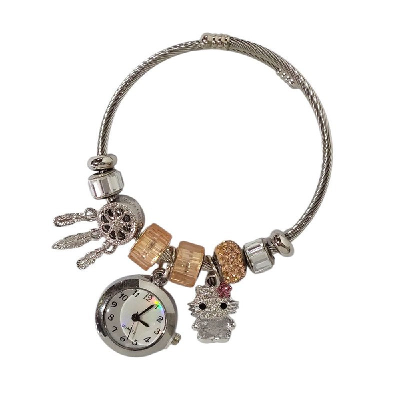 RELOJ ECONOMICO ESTILO PANDORA PARA DAMA DE ACERO CON BAÑO DE ENCHAPE