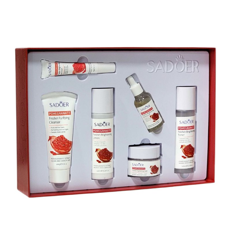SET DE CUIDADO FACIAL DE EXTRACTO DE GRANADA DE 6 PIEZAS, EFECTO REAFIRMANTE, ANTIARRUGAS, DELICADO, SUAVE Y HIDRATANTE SADOER POMEGRANATE