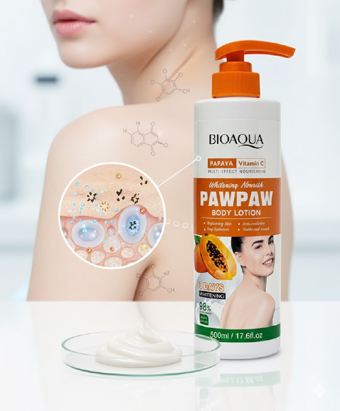 CREMA CORPORAL ILUMINADORA Y ANTIOXIDANTE CON EXTRACTO DE PAPAYA Y VITAMINA C BIOAQUA 500ML
