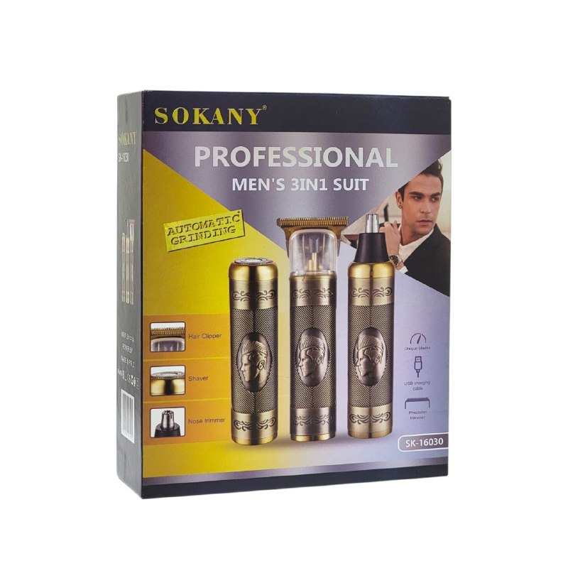 MAQUINA CORTADORA DE PELO 3 EN 1 PARA HOMBRES, AFILADO AUTOMATICO, CABLE USB, Y CUCHILLAS DE ACERO INOXIDABLE SOKANY SK-16030