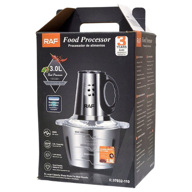 MAQUINA PROCESADOR DE ALIMENTOS, 110V, POTENCIA 300W, CAPACIDAD 3L, PIEZAS DESMONTABLES PARA FACIL LIMPIEZA RAF