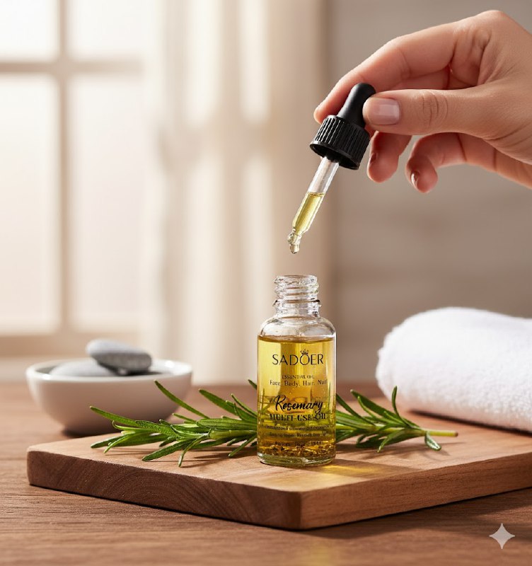 SUERO FACIAL, ACEITE ESENCIAL DE ROMERO MULTIUSOS 30ML, PARA CARA, CUERPO, CABELLO Y UÑAS, EXTRAIDO DE PLANTAS NATURALES QUE REPARAN, CALMAN Y REJUVENECEN LA PIEL DEJANDOLA SUAVE SADOER