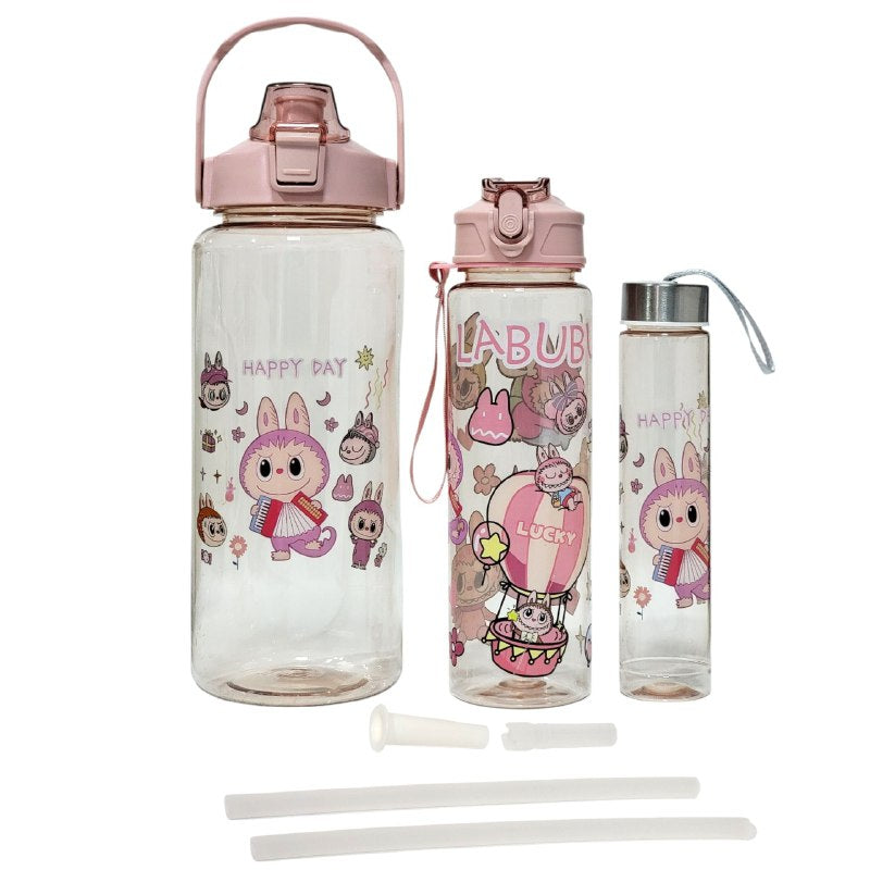 BOTES DE AGUA EN SET DE 3 PIEZAS DE LABUBU, 4 COLORES