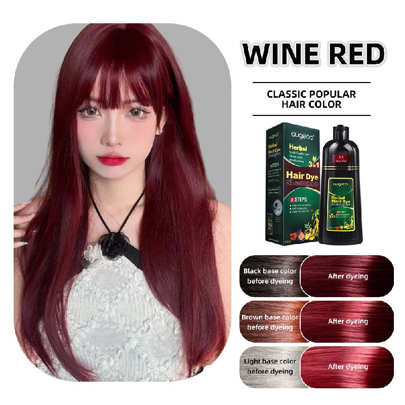 SHAMPOO TINTE PARA EL CABELLO 3 EN 1 AUGEAS COLOR ROJO VINO HERBAL HAIR 500ML