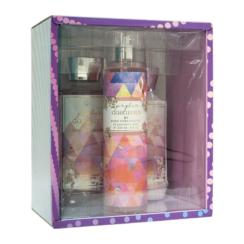SET BODY PHILOSOPHY GINGHAM GORGEOUS SPLASH 250ML, CREMA CORPORAL 236MLX2 (M) DUPE BATH AND BODY GINGHAM GORGEOUS