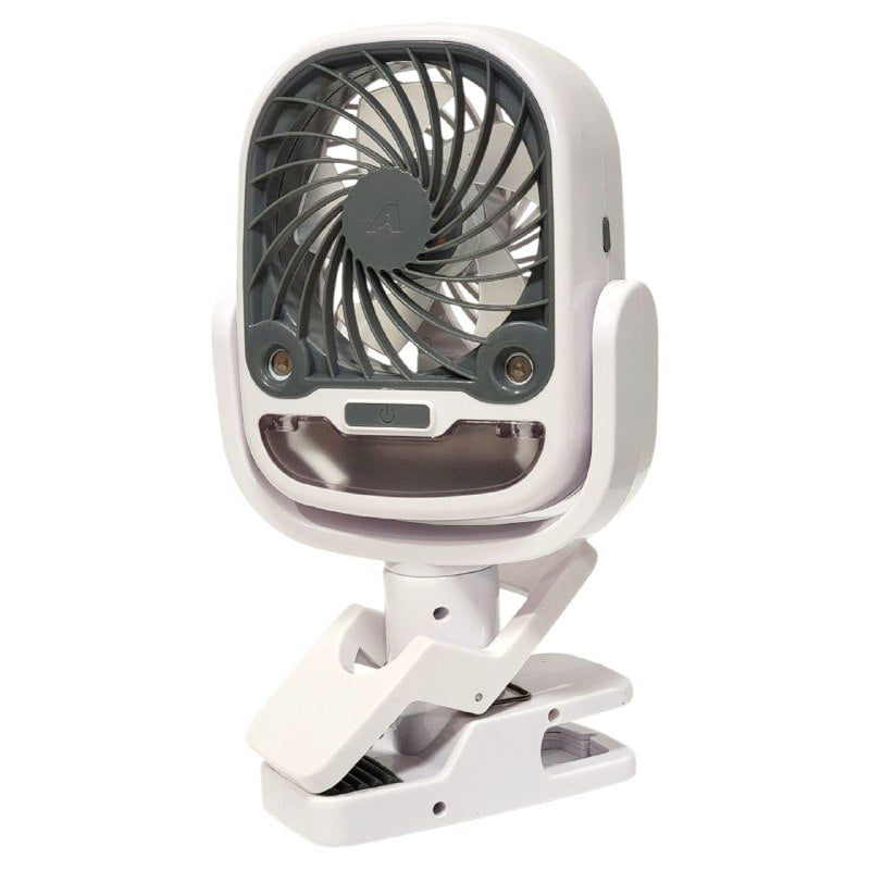 VENTILADOR PORTATIL CON CLIP EXTRA FUERTE, 3 VELOCIDADES, SILENCIOSO, 360 GRADOS, INALAMBRICO Y RECARGABLE, ENFRIADOR Y HUMIFICADOR CON LUZ LED, BATERIA 5H ARTIC COOL CLAMP