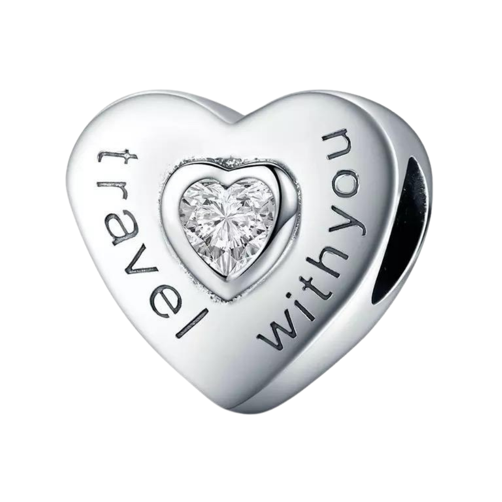 PCHARM1919 CORAZON CON CIRCON EN FORMA DE CORAZON EN MEDIO Y MENSAJE (VIAJA CONTIGO)