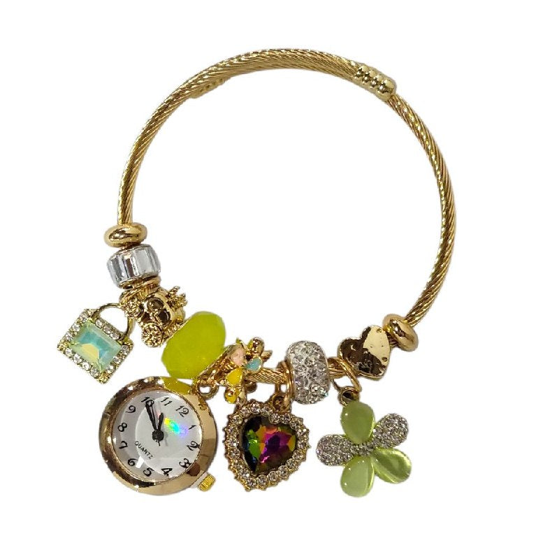 RELOJ ECONOMICO ESTILO PANDORA PARA DAMA DE ACERO CON BAÑO DE ENCHAPE