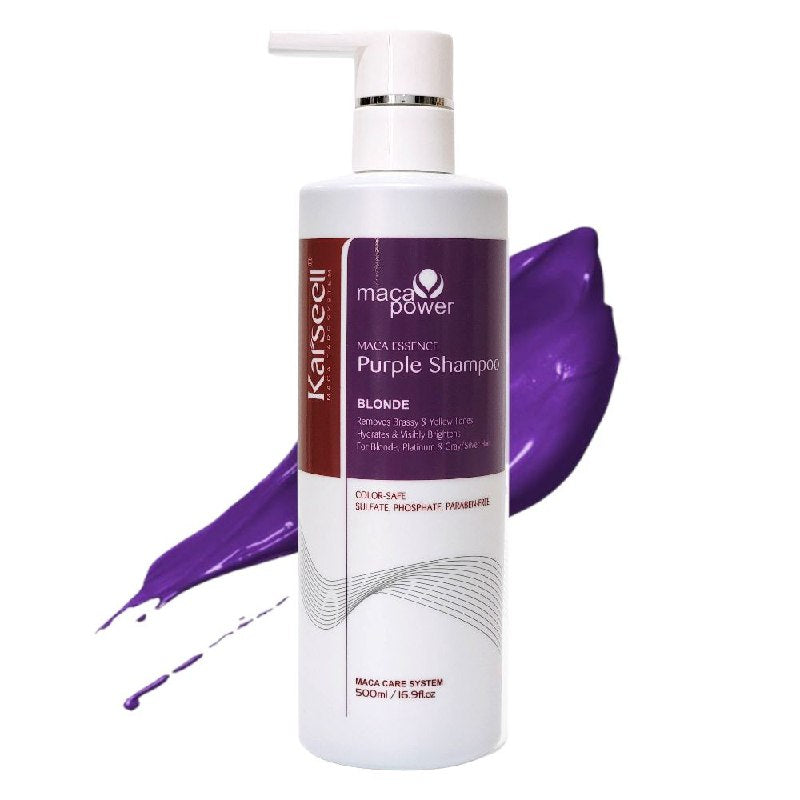 SHAMPOO PARA EL CABELLO MORADO, OFRECE UN MANTENIMIENTO PERSONALIZABLE DEL RUBIO, NEUTRALIZANDO EFICAZMENTE LOS TONOS COBRIZOS, HIDRATA Y SUAVIZA EL CABELLO KARSEELL 500ML