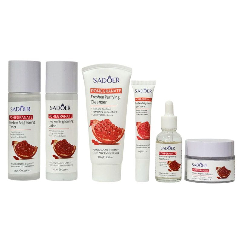 SET DE CUIDADO FACIAL DE EXTRACTO DE GRANADA DE 6 PIEZAS, EFECTO REAFIRMANTE, ANTIARRUGAS, DELICADO, SUAVE Y HIDRATANTE SADOER POMEGRANATE