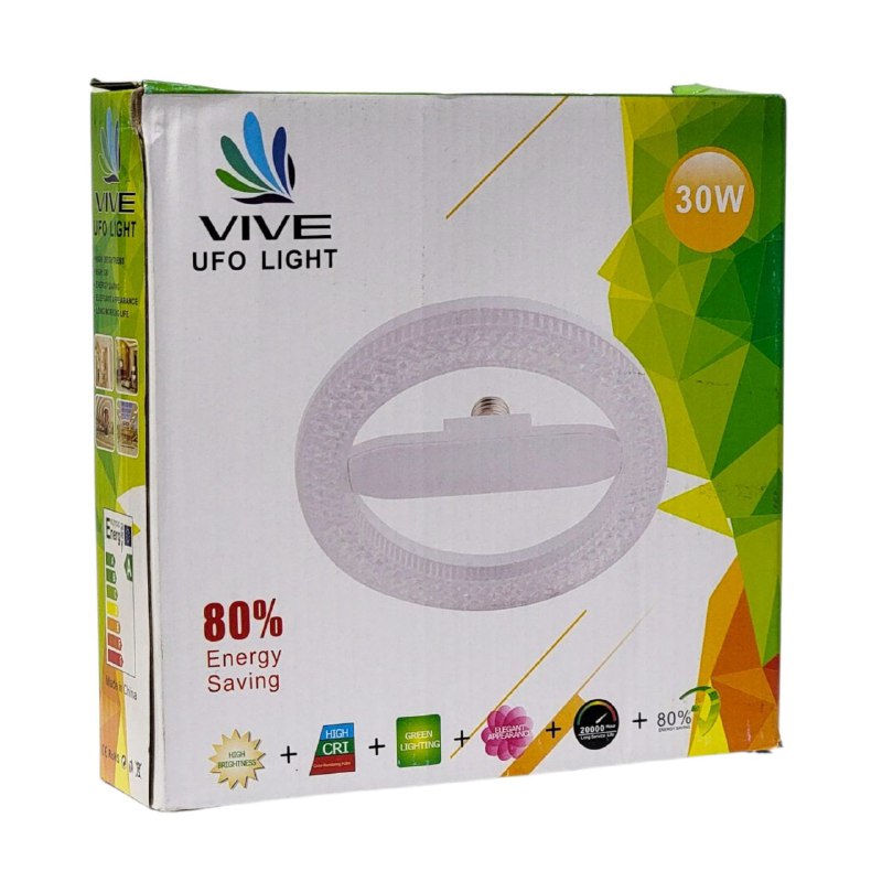 LUZ LED, LAMPARA FOCO AHORRADOR DE ENERGIA, ALTO BRILLO 30W, APARIENCIA ELEGANTE, LARGA VIDA UTIL VIVE UFO LIGHT