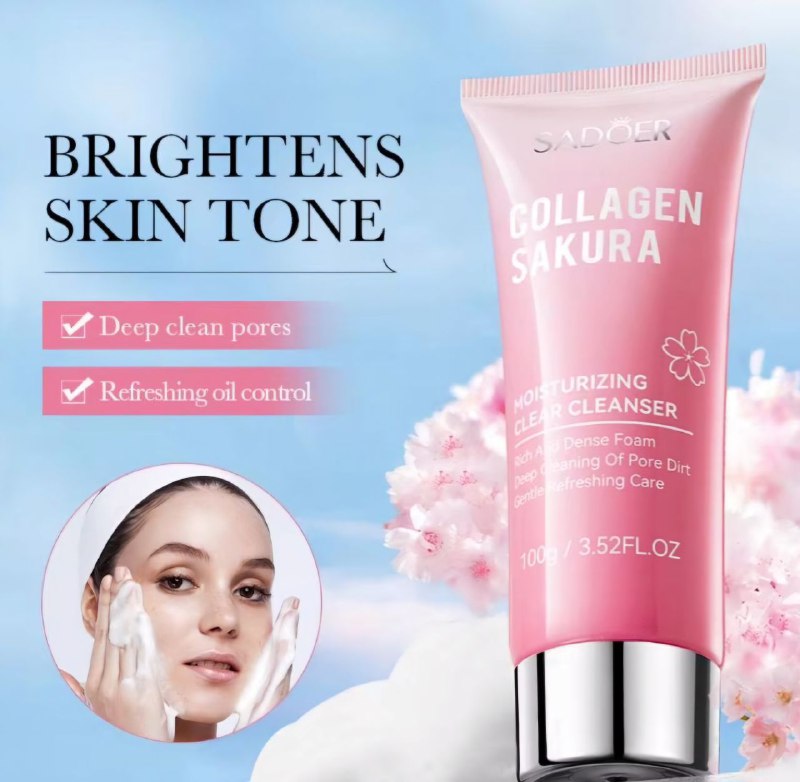 GEL LIMPIADOR FACIAL TRANSPARENTE E HIDRATANTE CON EXTRACTO DE FLOR DE CEREZO Y COLAGENO SADOER 100G