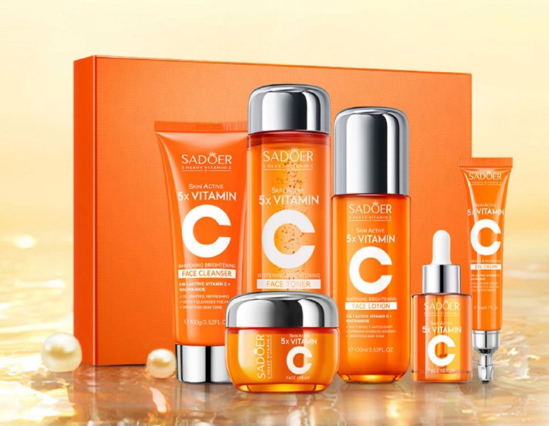 SET TRATAMIENTO FACIAL ILUMINADOR Y BLANQUEADOR CON VITAMINA C 5 EN 1 Y NIACINAMIDA HIDRATANTE SADOER 6UND
