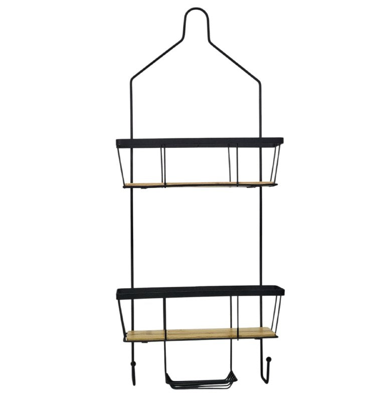 ESTANTE ORGANIZADOR PARA BAÑO DE 2 NIVELES DE METAL COLOR NEGRO ELEGANTE