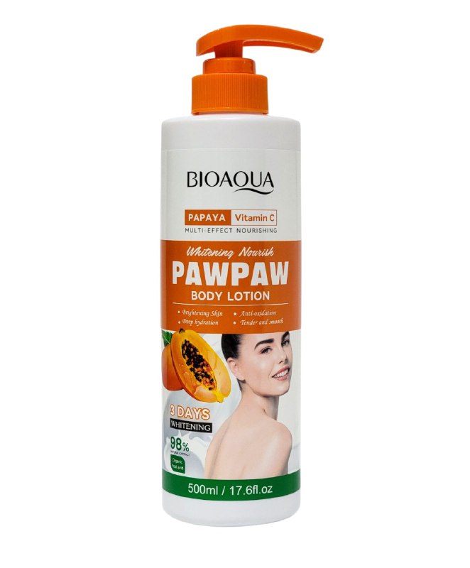 CREMA CORPORAL ILUMINADORA Y ANTIOXIDANTE CON EXTRACTO DE PAPAYA Y VITAMINA C BIOAQUA 500ML