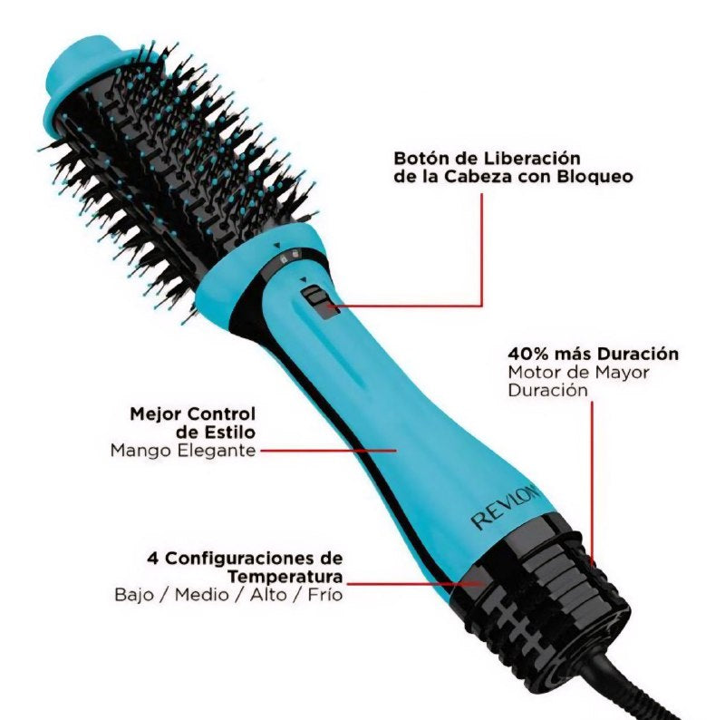 CEPILLO SECADOR Y VOLUMIZADOR PARA EL CABELLO PLUS RESULTADOS DE SALON, MAS BRILLO EN MENOS TIEMPO, MENOS FRIZZ, TECNOLOGIA TURMALINA 110-120V REVLON ONE-STEP