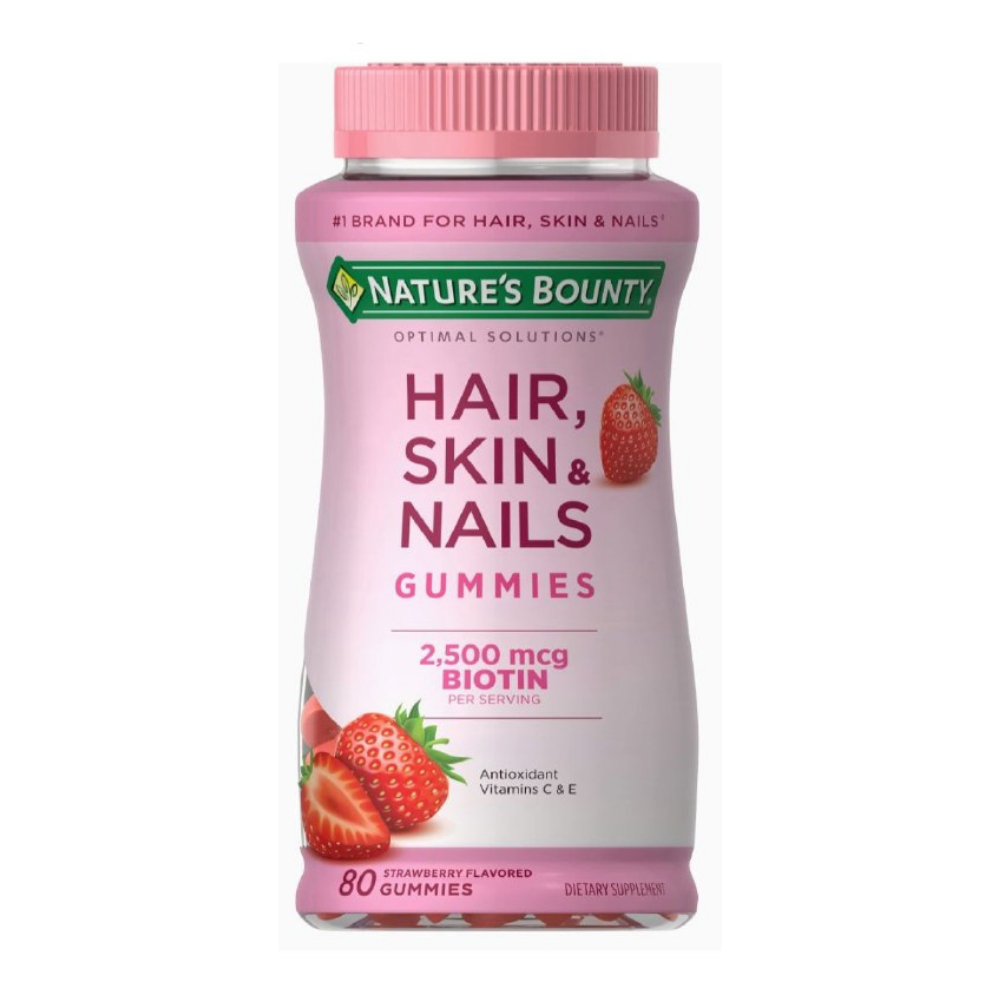 GOMITAS PARA EL CABELLO, PIEL Y UÑAS 2500MCG BIOTINA VITAMINAS C Y E NATURE S BOUNTY 80UND