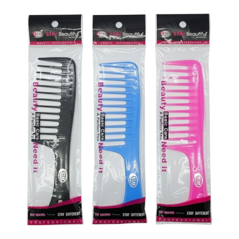 CEPILLO PEINES DE DIENTES ANCHOS PLASTICO, IDEAL PARA DESENREDAR EL CABELLO LARGO O SECO SIN DAÑO STAY BEAUTIFUL 3 COLORES