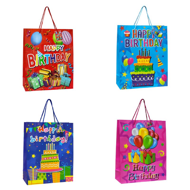 BOLSA DE REGALO DE FELIZ CUMPLEAÑOS HAPPY BIRTHDAY MEDIANA 26X32X10CM