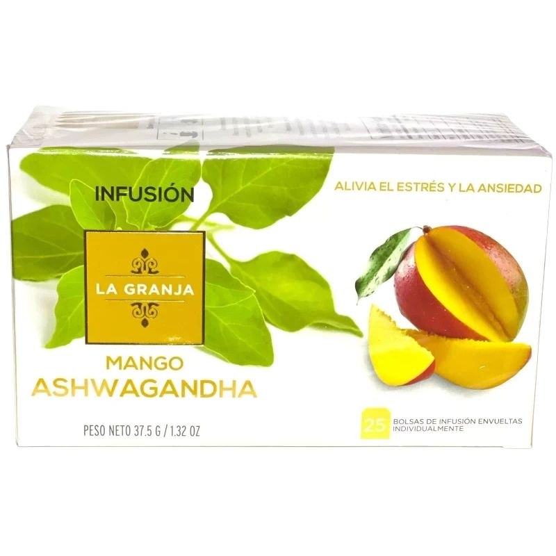 TE DE MANGO ASHWAGANDHA MEZCLADO CON HIERBAS Y MANGO ALIVIA EL ESTRES Y ANSIEDAD HERBAL TEA LA GRANJA 25UND